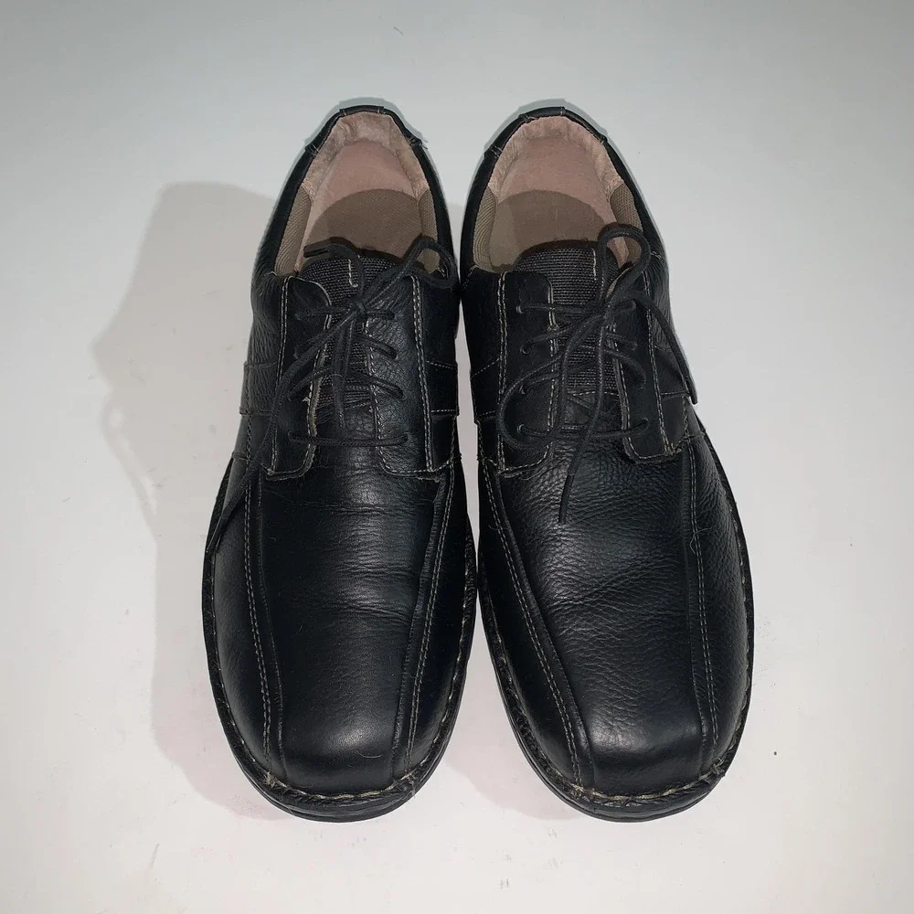 Clarks Shoes Mens Size 11W Black Leather Lace Up Casual Comfort Walking Sneakers